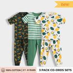 3 Pack Half Sleeves Unisex Co-ord Set | Cheetah, Green Stripes, Lemon