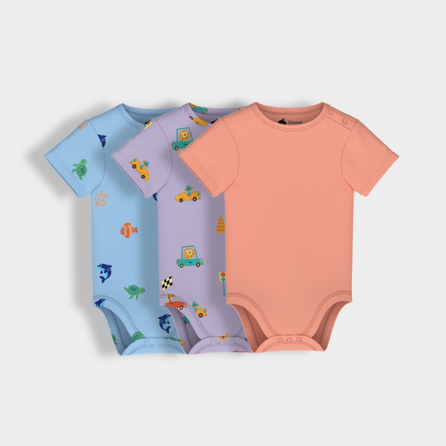 3 Pcs Half Sleeves Bodysuit | Underwater, Cars, Orange