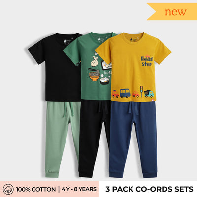 3 Pack Half Sleeves Unisex T-Shirt & Joggers Set | Traveller, Korea, Road Trip