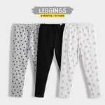3 Pcs Leggings | Grey Hearts, Black, White Tulips
