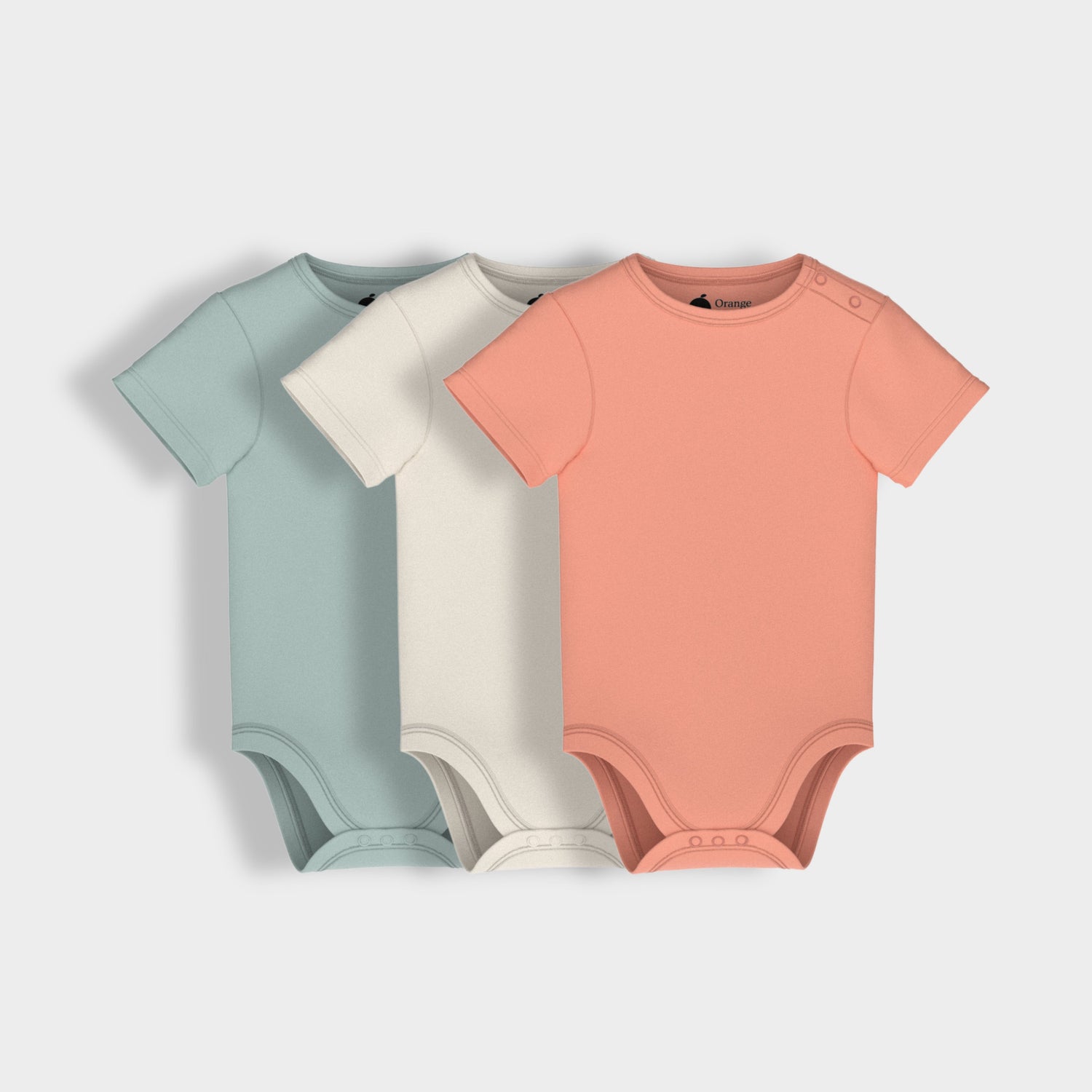 3 Pcs Half Sleeves Bodysuit | Light Green, Off White, Orange