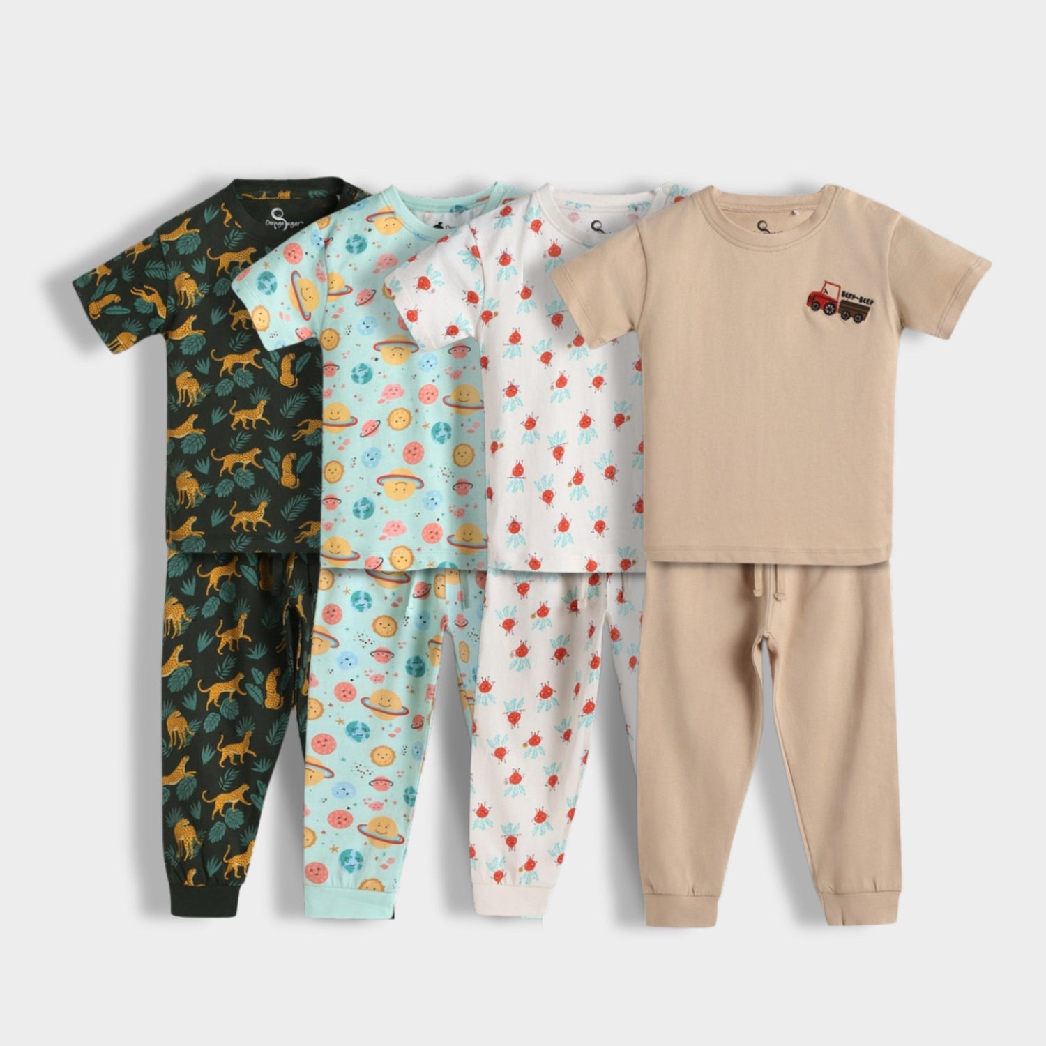 4 Pack Half Sleeves Unisex Co-ord Set | Cheetah, Galaxy, Beetroot & Truck