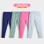 4 Pcs Leggings | Royal Blue, Coastal Green Hearts, Pink, Skyblue Tulips