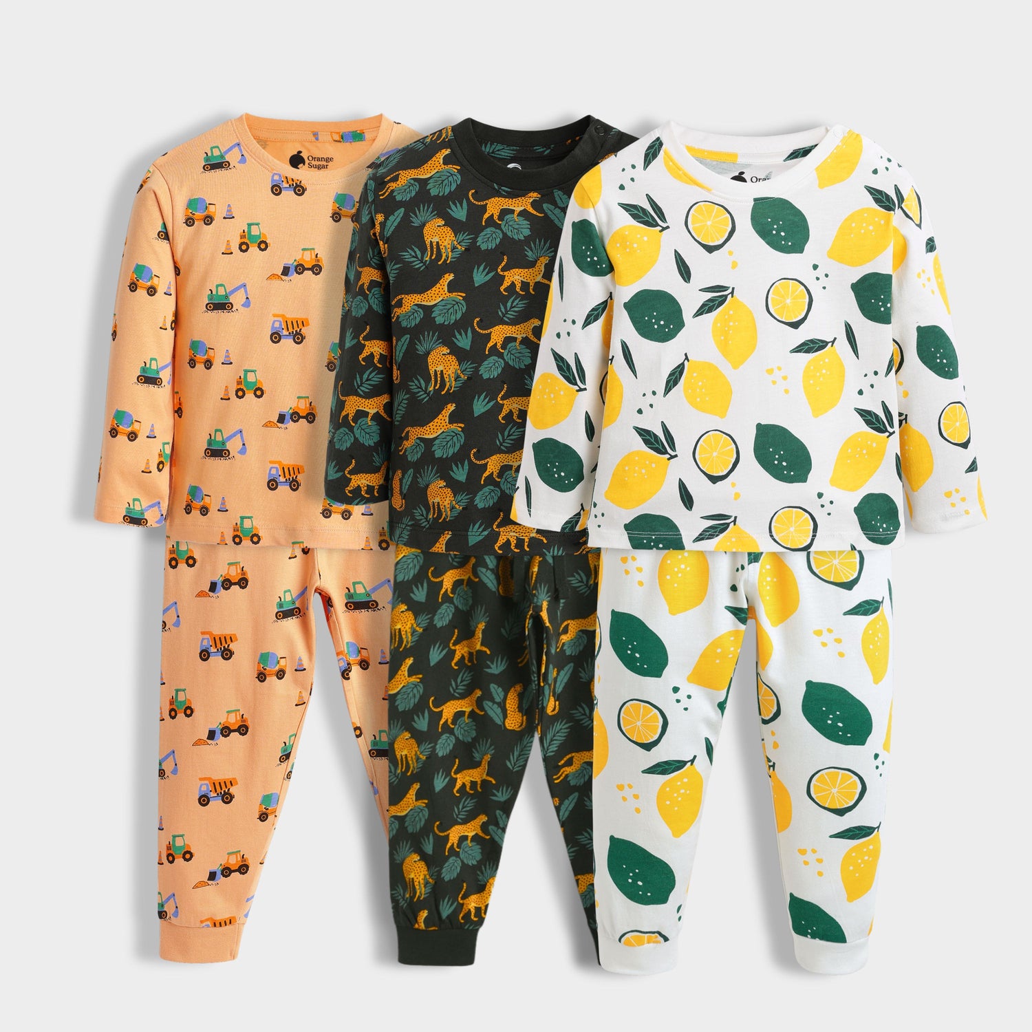 3 Pack Full Sleeves Unisex Co-ord Set | JCB, Cheetah, Lemon