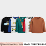 5 Pack Full Sleeves Unisex T-Shirts | Teddy, Racing, Camera, Road Runner, Brown