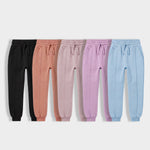 5 Pack Girls Interlock Joggers | Black, Honey Brown, Powder Nude, Lavender, Light Blue