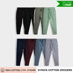 8 Pcs Cotton Joggers | Colour Block Blue, Olive & Blue, Black, Green, Wine, Air Force Blue, Grey