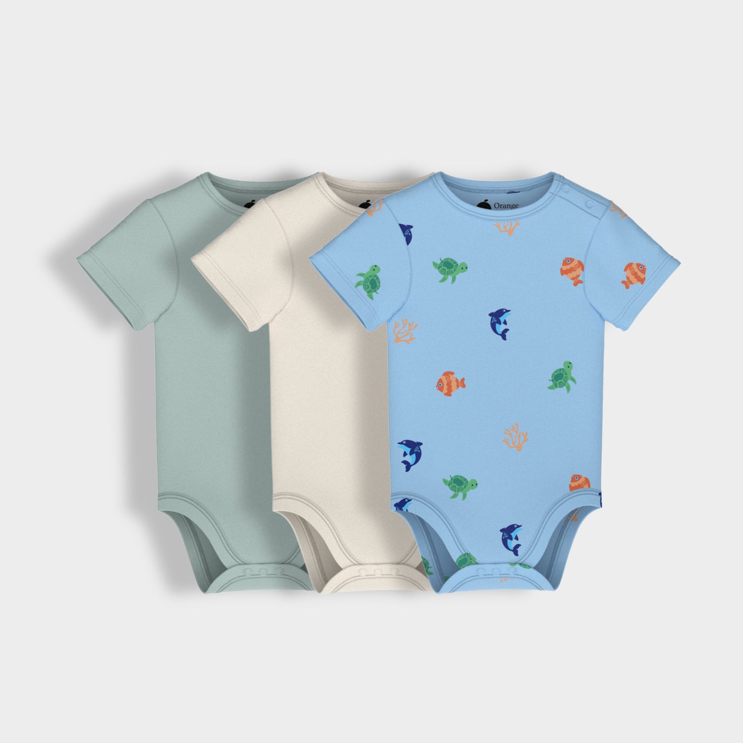 3 Pcs Half Sleeves Bodysuit | Light Green, Off White, Underwater