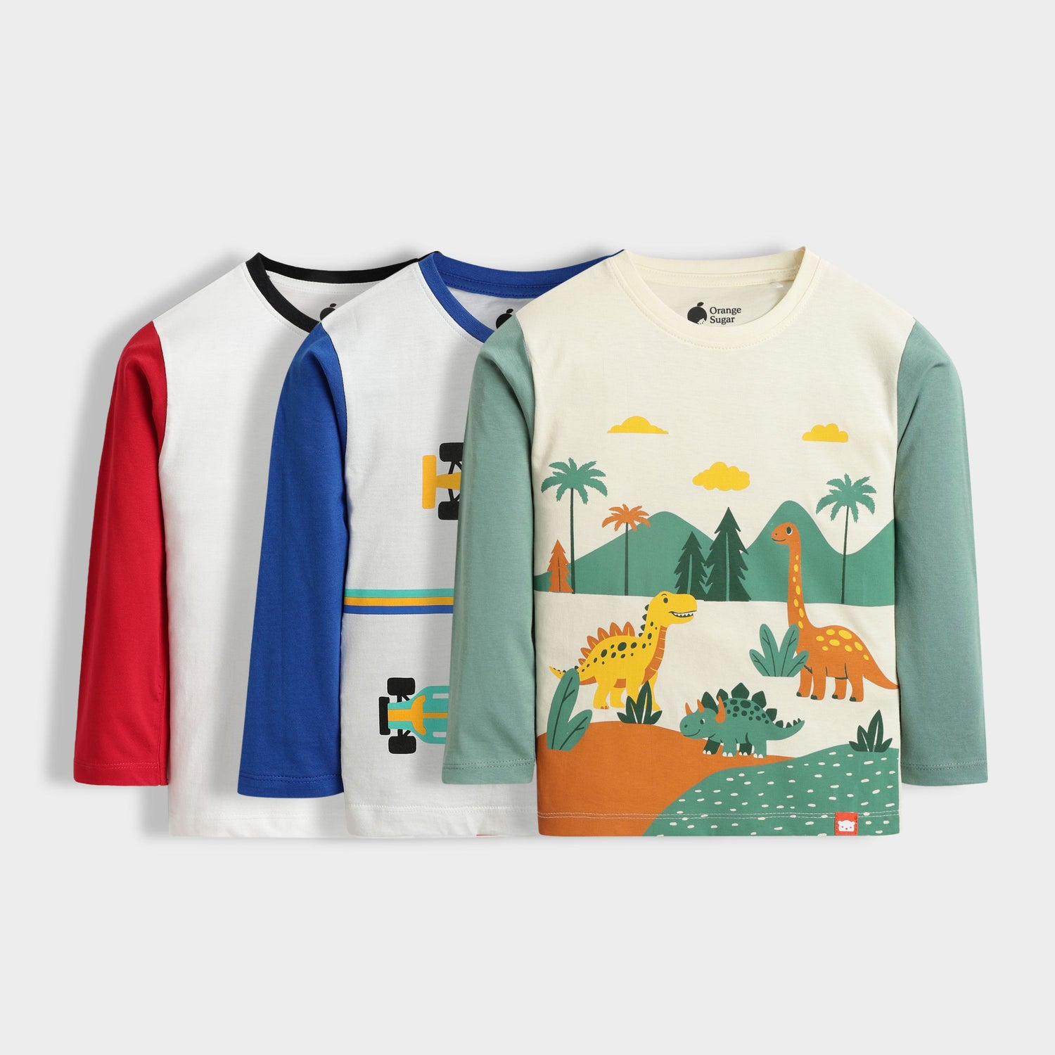 3 Pack Full Sleeves Unisex T-Shirts | Road Runner, Racing, Dino