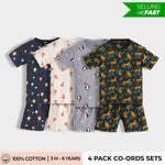 4 Pack T-Shirt & Shorts Unisex Co-ord Set | Cheetah, Hot Air, Oranges & Penguin