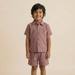 Half Sleeves Unisex Cotton Linen Shirt & Shorts Co-ord Set | Rustic Mocha