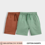 2 Pcs Cotton Shorts | Brown, Green