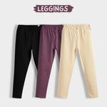3 Pcs Leggings | Black, Dusty Pink, Beige