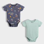 2 Pcs Half Sleeves Bodysuit | Space, Light Green