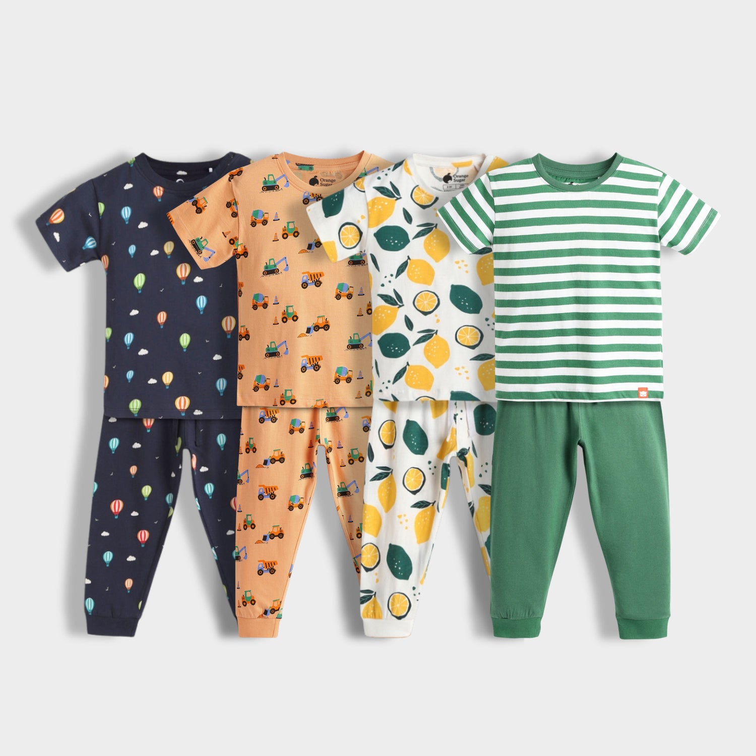 4 Pack Half Sleeves Unisex Co-ord Set | Hot Air, JCB, Lemon, Green Stripes