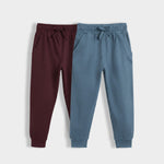 2 Pcs Cotton Joggers | Wine, Air Force Blue