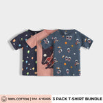 3 Pack Half Sleeves T-Shirt | Hot Air, Rocket, Space