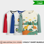 3 Pack Full Sleeves Unisex T-Shirts | Road Runner, Racing, Dino