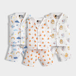 3 Pack Muslin Jhabla Co-ord Set | Starry, Jungle Jingles, Sweet Oranges
