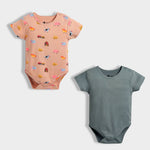 2 Pcs Half Sleeves Bodysuit | Farm, Grey