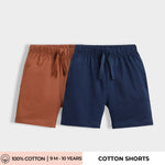 2 Pcs Cotton Shorts | Brown, Blue
