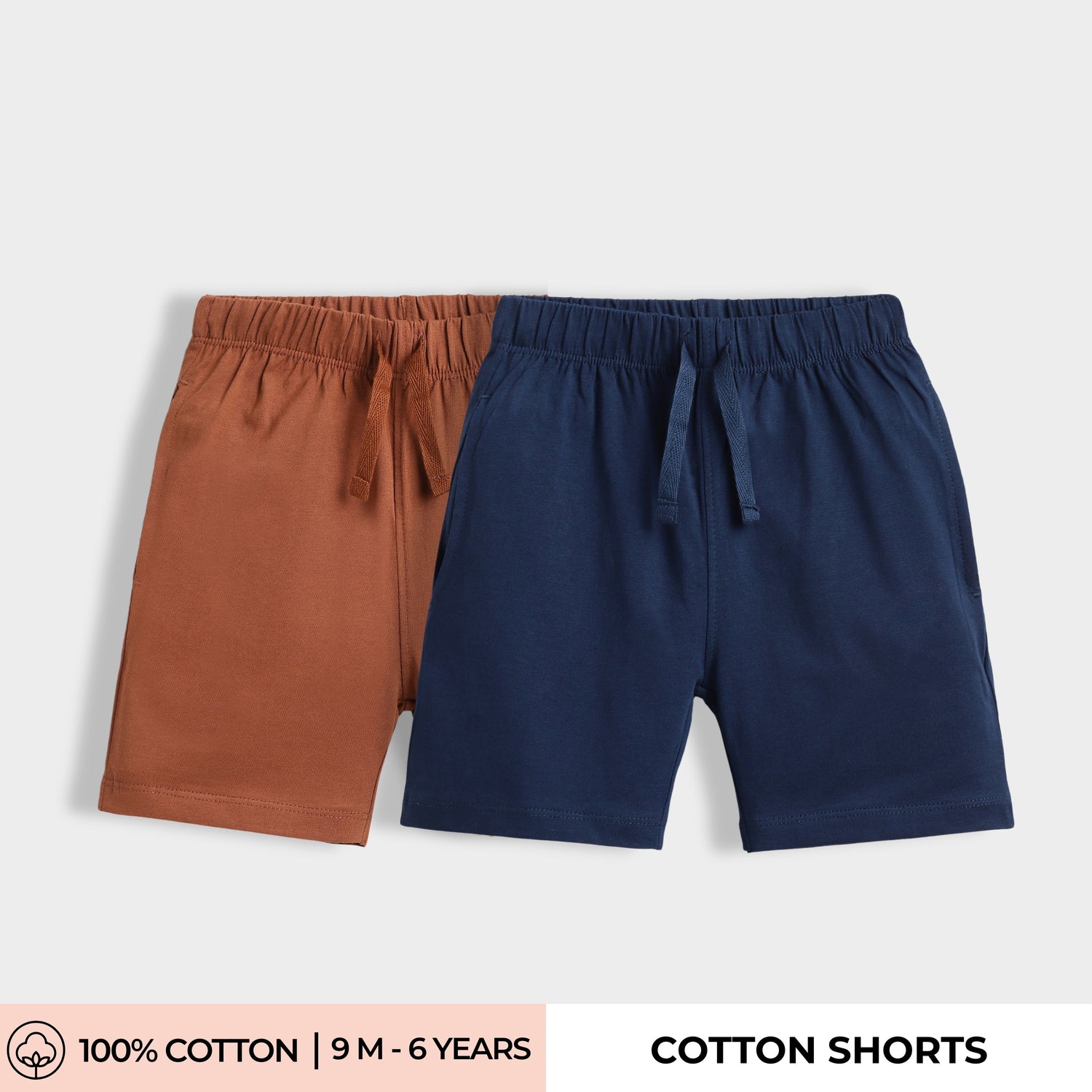 2 Pcs Cotton Shorts | Brown, Blue