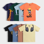 8 Pack Half Sleeves Unisex T-Shirts | Sporty Giraffe, I Am Genius, Pup Ride, Dj Teddy, Fearless Lion, Rockstar, Ride And Roll, Music Buddy