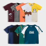 8 Pack Half Sleeves Unisex T-Shirts | Firefly Magic, Black Stripes, Dj Teddy, Half And Half, Royal Blue, Fearless Lion, Mini Camera, I Am Cool