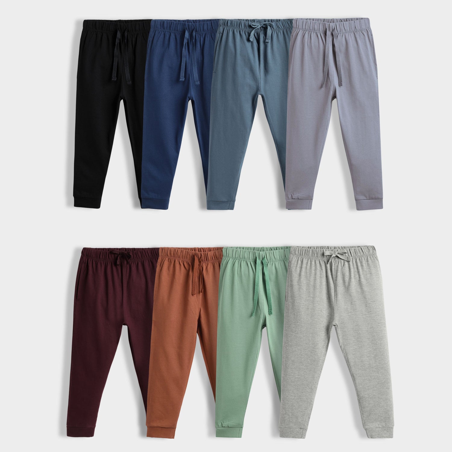 8 Pcs Cotton Joggers | Black, Blue, Air Force Blue, Grey, Wine, Brown, Green, Melange Grey