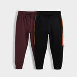 2 Pcs Cotton Colour Block Joggers | Wine, Colour Block Black