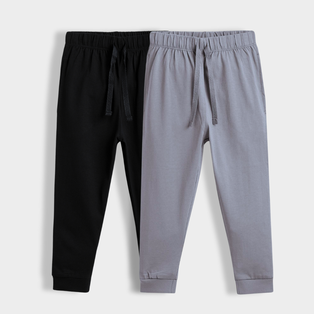 2 Pcs Cotton Joggers | Black, Grey