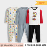 3 Pack Full Sleeves Unisex Co-ord Set | Wings, Pointelle Grey, Road Runner