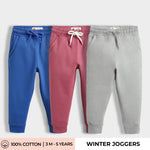 3 Pcs Winter Joggers | Snowy Blue, Pink, Melange Grey