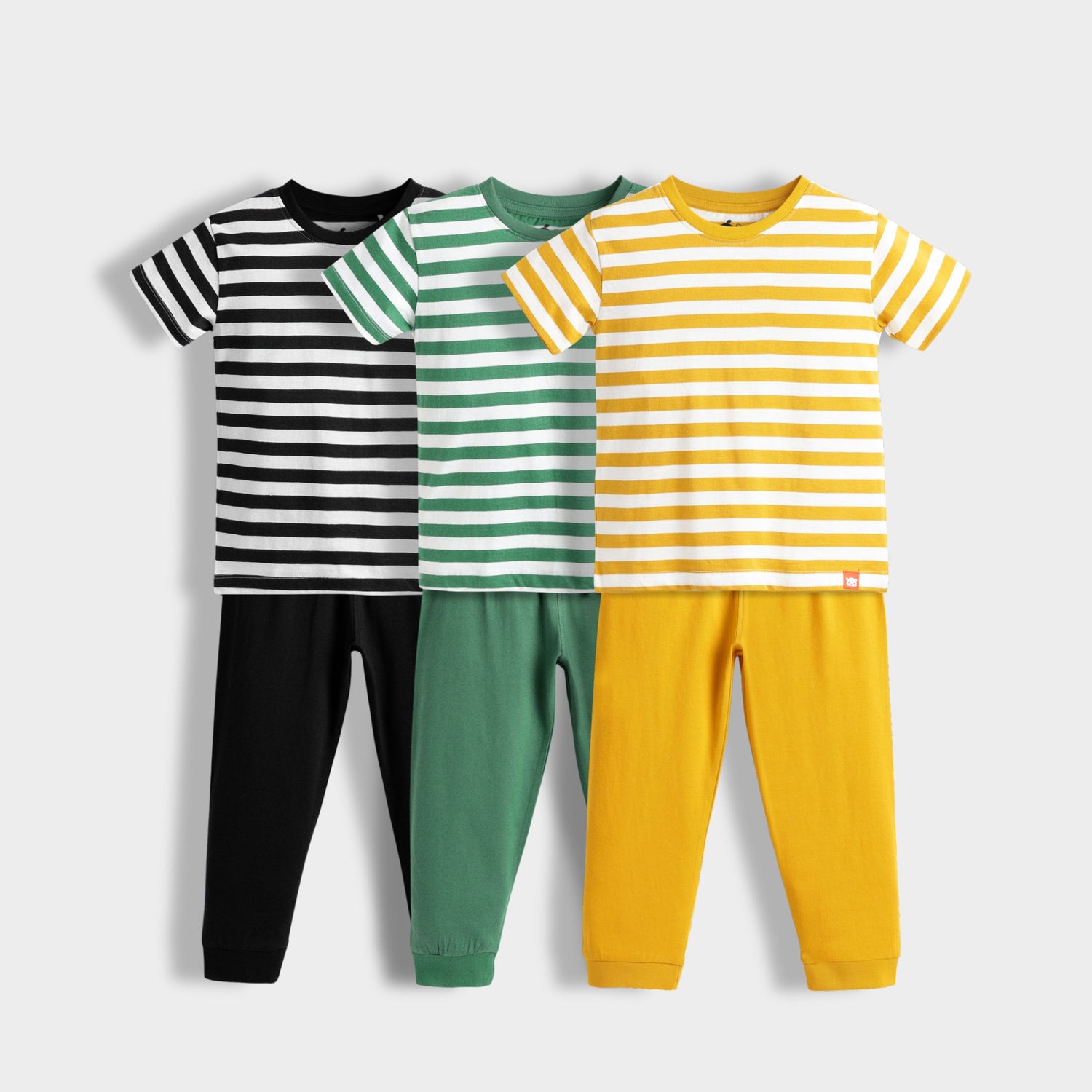 3 Pack Half Sleeves Unisex Co-ord Set | Black Stripes, Green Stripes, Yellow Stripes