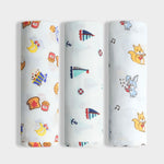 3 Pack Muslin Swaddle | Sailor, Jungle Jingles, Breakfast