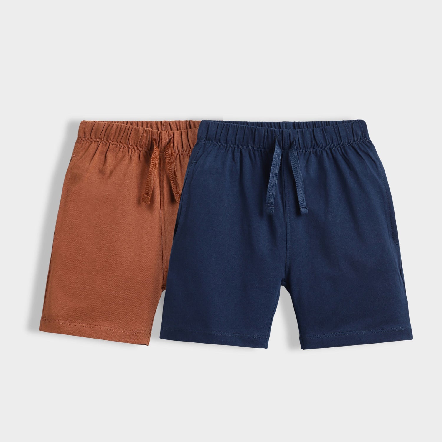 2 Pcs Cotton Shorts | Brown, Blue