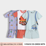 3 Pack T-Shirt & Shorts Unisex Co-ord Set | Cars, Car Ride, Back Pack