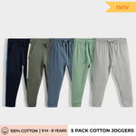 5 Pcs Cotton Joggers | Colour Block Blue & Olive, Air Force Blue, Green, Melange Grey