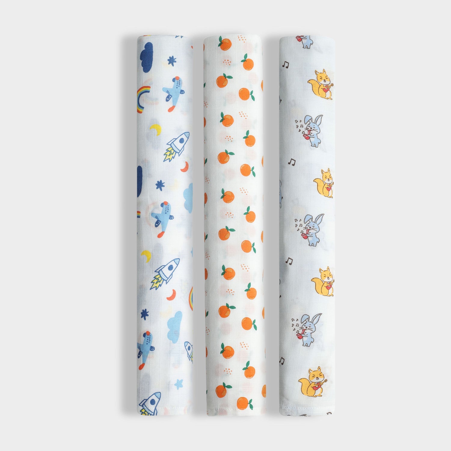 3 Pack Muslin Swaddle | Starry, Jungle Jingles, Sweet Oranges