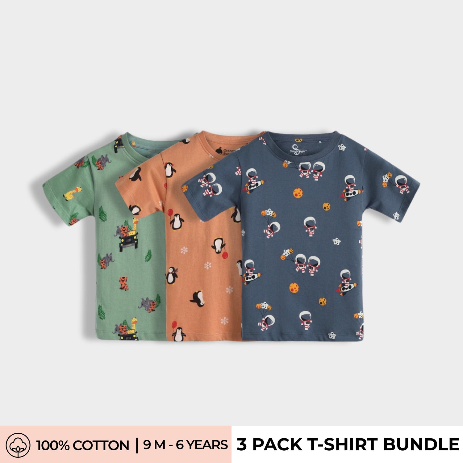 3 Pack Half Sleeves T-Shirt | Jungle, Penguin Chill, Space