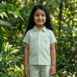 Half Sleeves Unisex Cotton Linen Shirt & Shorts Co-ord Set | Mint stripes