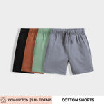 4 Pcs Cotton Shorts | Black, Grey, Brown, Green