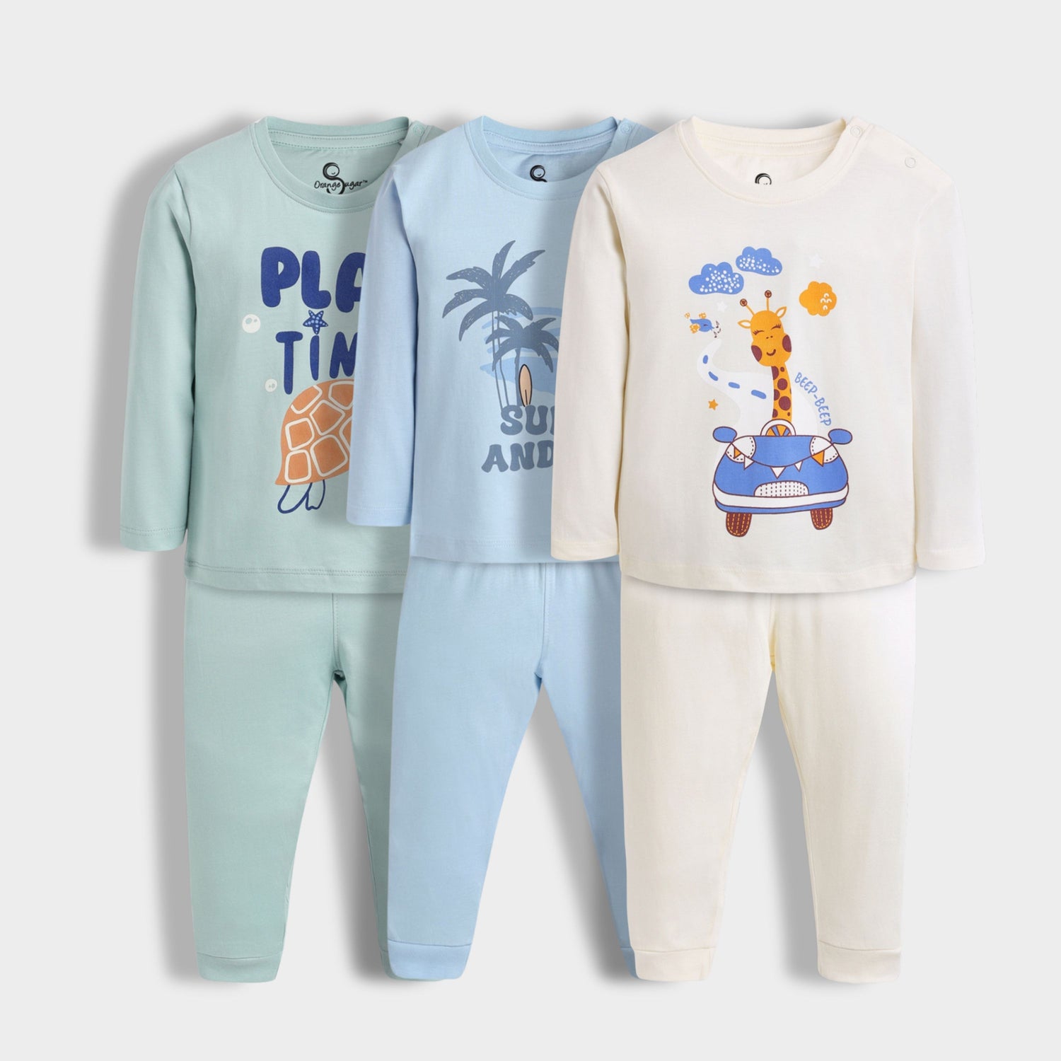 3 Pack Full Sleeves Unisex Co-ord Set | Giraffe Beep, Play, Sun