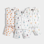 3 Pack Muslin Jhabla Co-ord Set | Sweet Oranges, Sailor, Balloon Ride