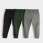 3 Pcs Interlock Joggers | Black, Dark Olive, Grey