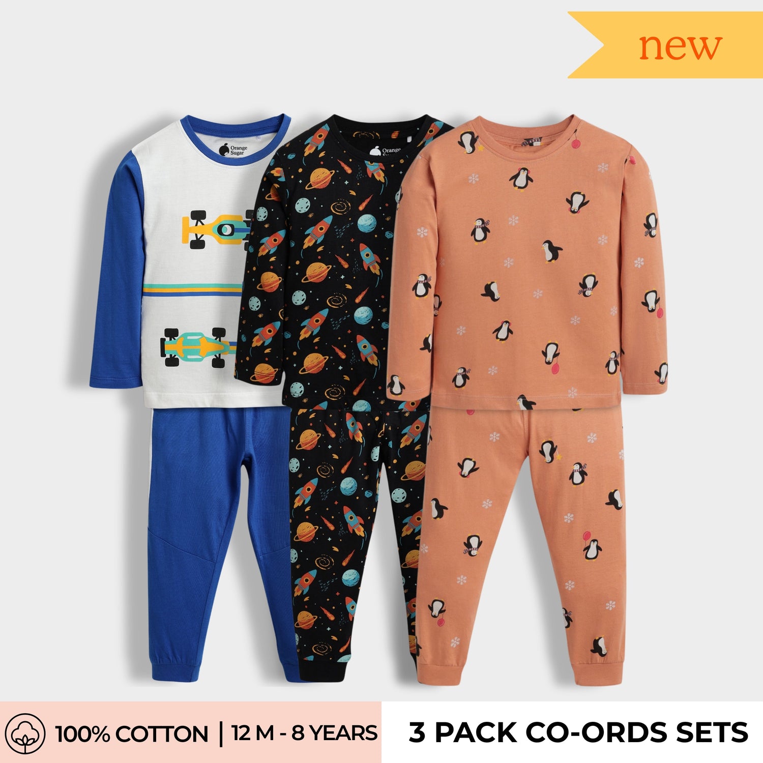 3 Pack Full Sleeves Unisex Co-ord Set | Racing, Comet, Penguin Chill