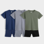 3 Pack T-Shirt & Shorts Unisex Co-ord Set | Grey, Olive Green, Royal Blue
