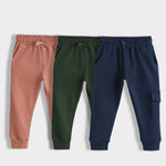 3 Pcs Interlock Joggers | Honey Brown, Dark Olive, Royal Blue