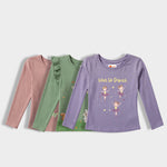 3 Pack Girls Full Sleeves Top | Wings Of Joy, Forest Friend, Love To Dance