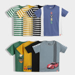 8 Pack Half Sleeves Unisex T-Shirts | Green Stripes, Yellow Stripes, Black Stripes, Goal Time, Korea Love, Road Trip, Black, Race Day